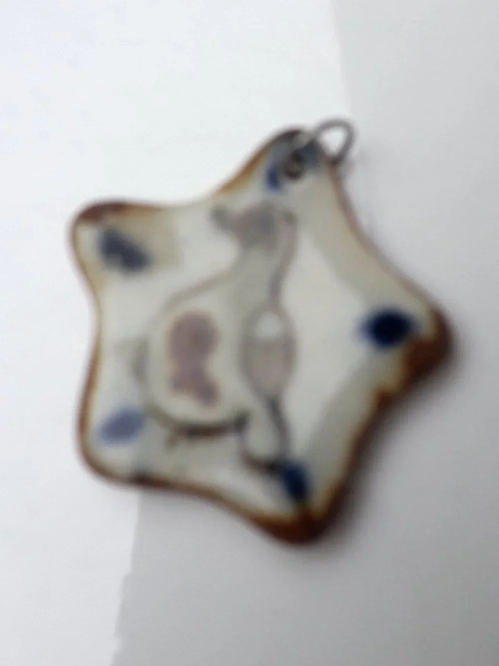 Vintage Pendant Bird Art Glazed Pottery Clay Tiny Star Hand Made - Picture 4 of 9
